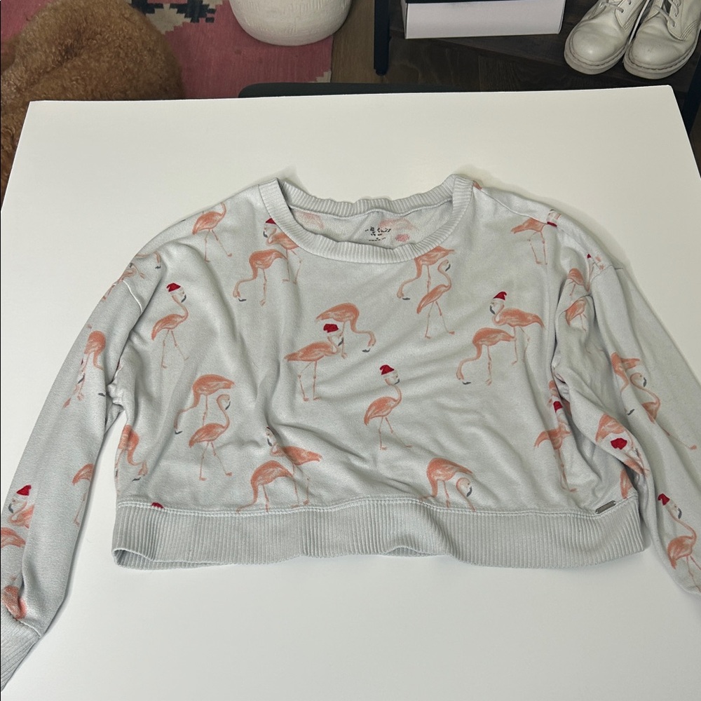 Gilly Hicks Gray Flamingo Print Blouse
